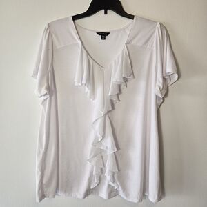 George White Waterfall Ruffle Jersey Knit Short Sleeve Blouse Top Plus Size 2X